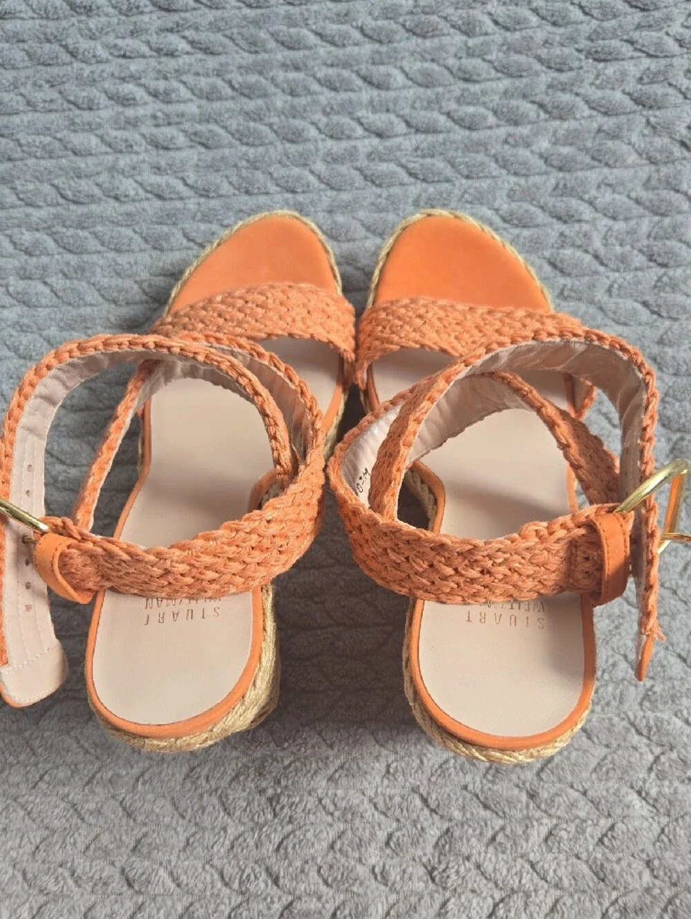 Stuart Weitzman Alex Orange Braided Espadrille Wedge Sandals - Picture 2 of 13